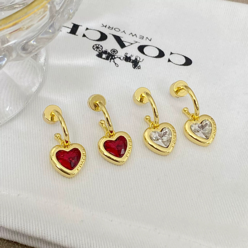 Coach Copper Gold Plated Heart Dangle Earrings Colorful CZ
